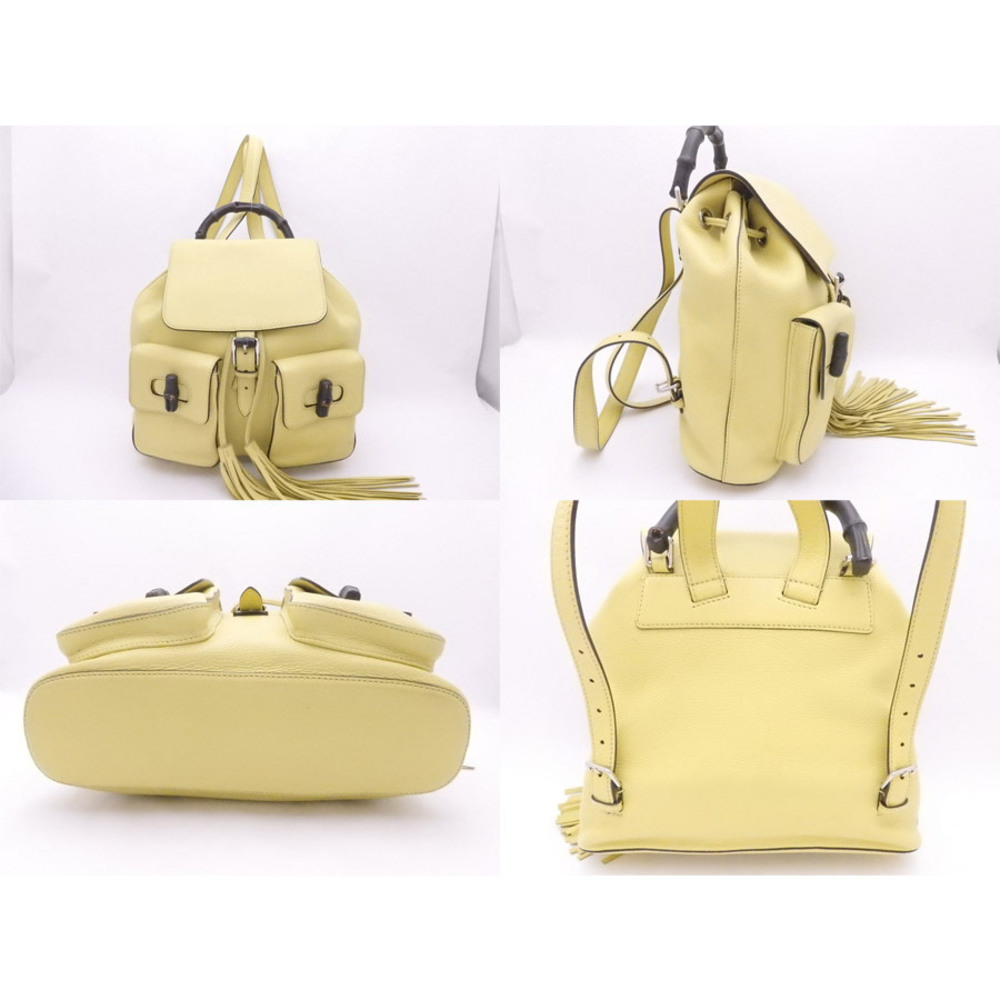 Gucci Bamboo Fringe Backpack Leather Yellow Green